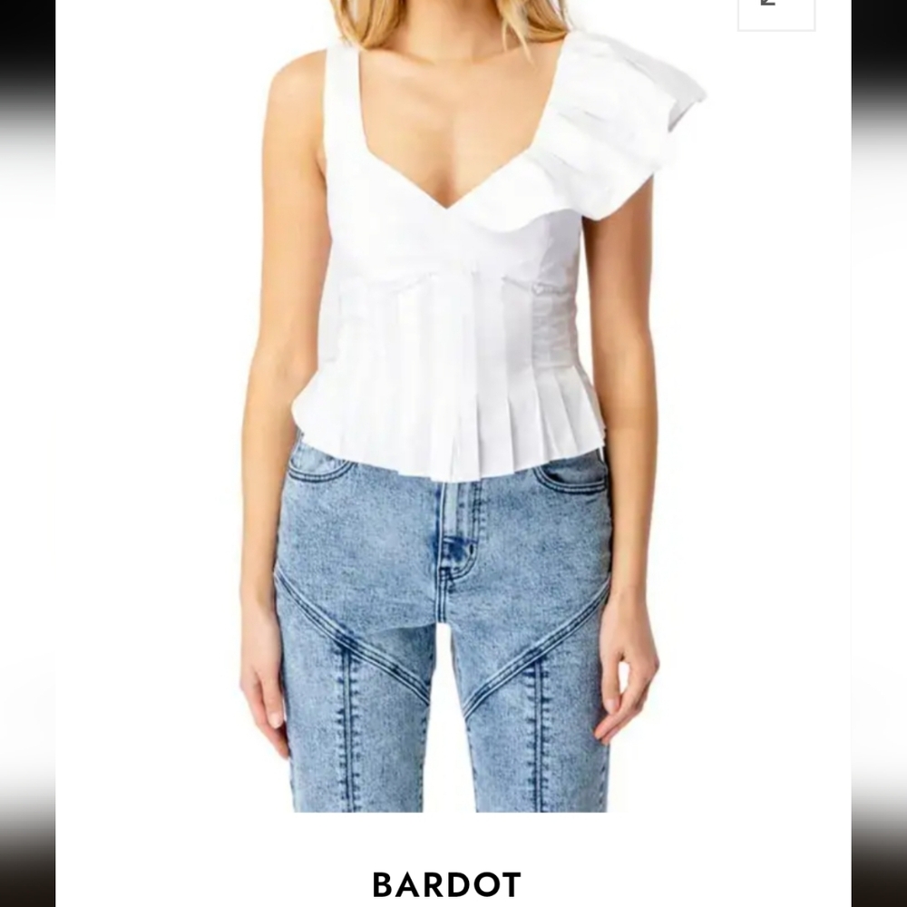 BARDOT Kaylana Ruffle Shoulder Cotton Poplin Top